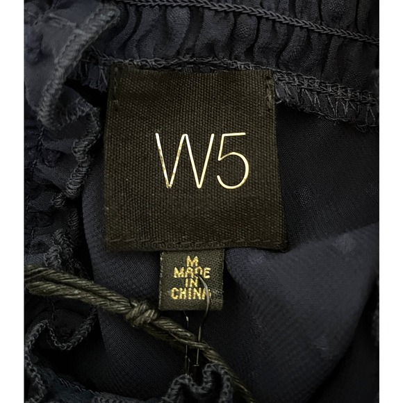 W-5 Navy Blue Sheer Swiss Dot Mock Neck Long Sleeve Blouse M Office Teacher - Picture 6 of 9